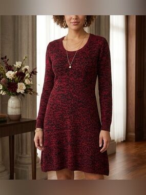 Bobbie Brooks Marled Burgundy and Black Knit Sweater Dress